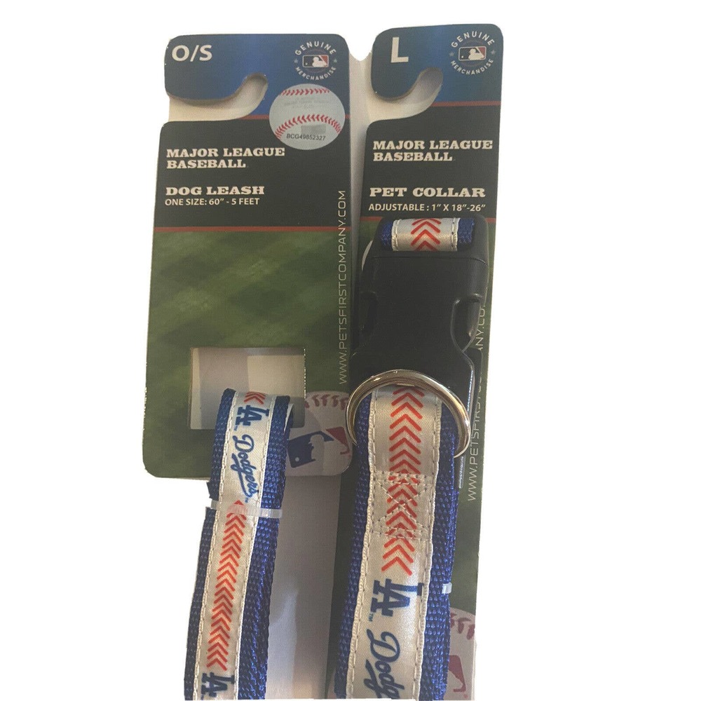 New L.A. Dodgers Genuine MLB Dog Collar Large 18 - 26" And leash